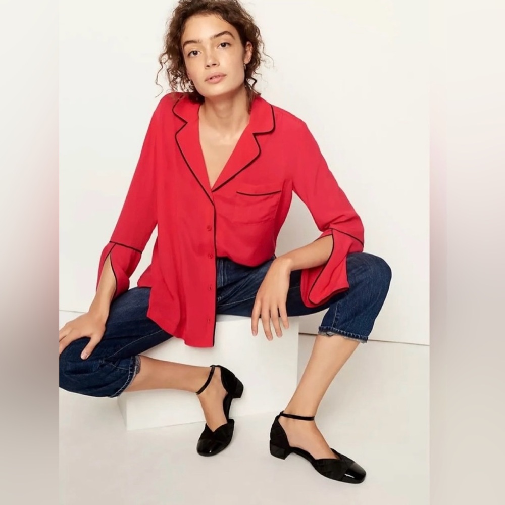 NWT Anthropologie Brand Porridge Oversized Pajama Slit Cuff Sleeve  Blouse Top